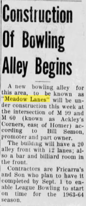Meadow Lanes (Homer Lanes) - June 1963 Article